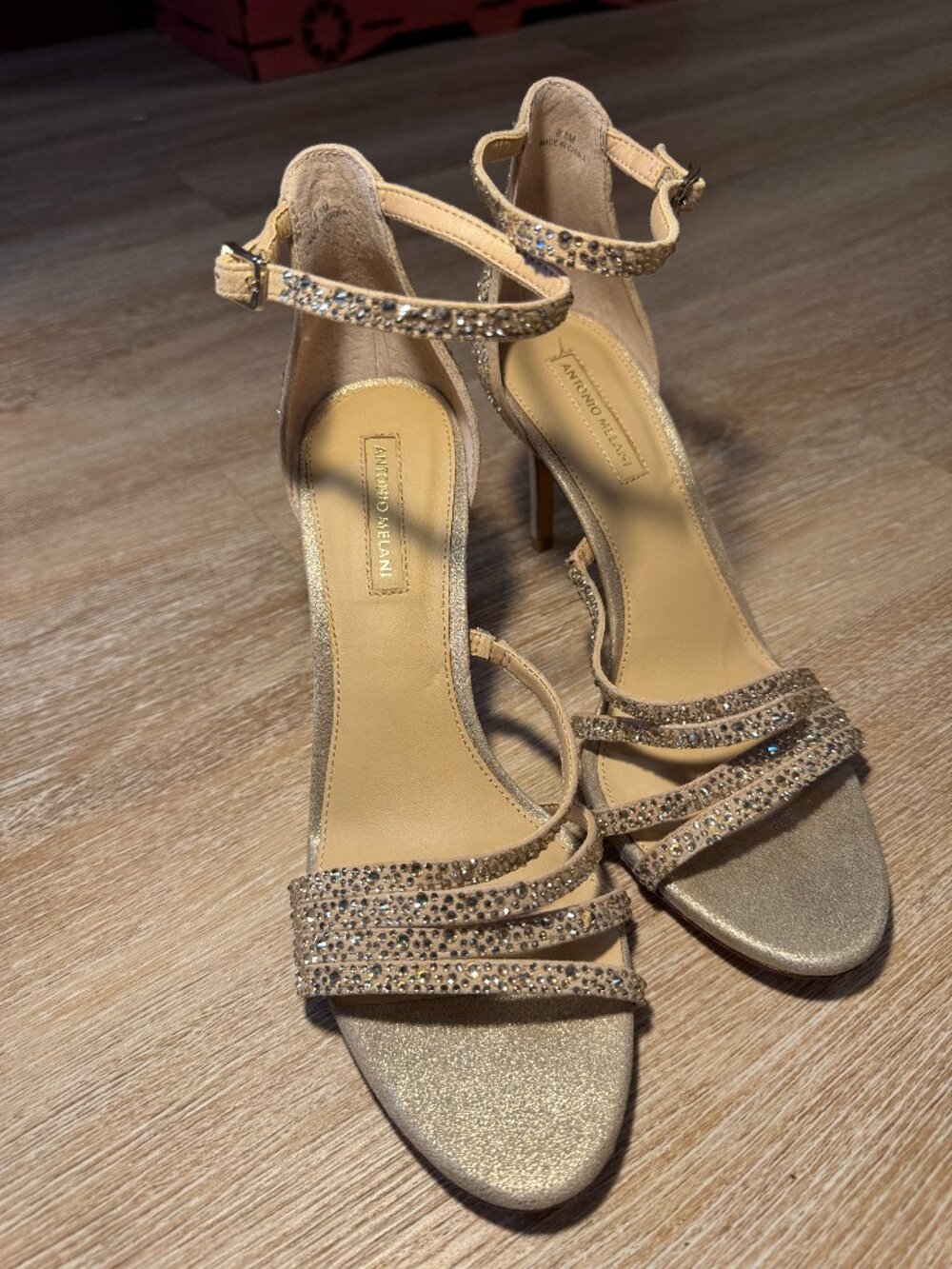 Antonio Melani Rhinestone Heels Size 8.5 – Champagne Gold Evening Sandals